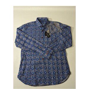 NEW- Size Small Mens Visconti Black Long Sleeve Button Front Shirt Blue MSRP$125